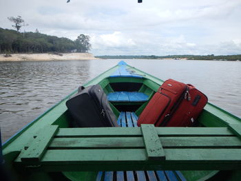 Cropped boat at calm lake