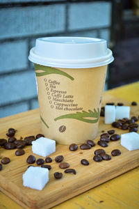 Close-up of coffee cup on table