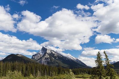 Low angle view of snowcapped mountains against sky