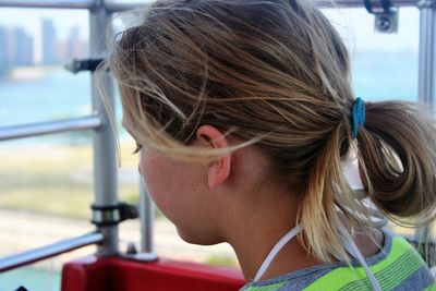 Close-up of girl with ponytail