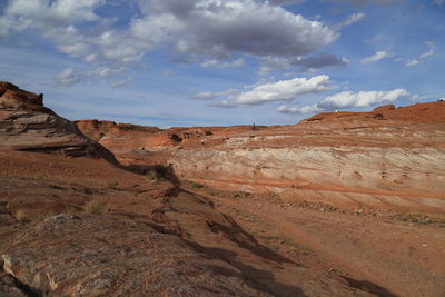 View of rock formations against cloudy sky