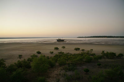 Scenic view of sea against clear sky