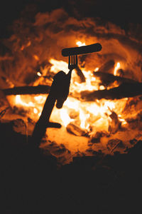 Close-up of bonfire at night