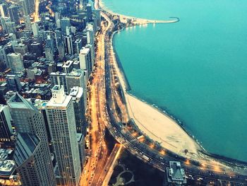 High angle view of city at waterfront