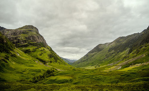 Countryside landscape against cloudy sky