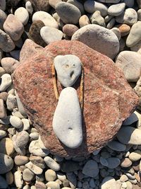 High angle view of stones on rock