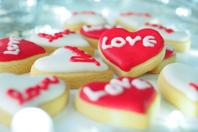 Directly above shot of heart shape cookies
