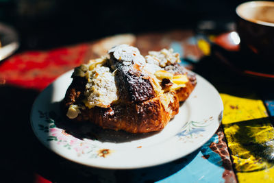 Close-up of cake in plate on table