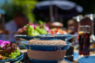 Delicious thai food on a filled table