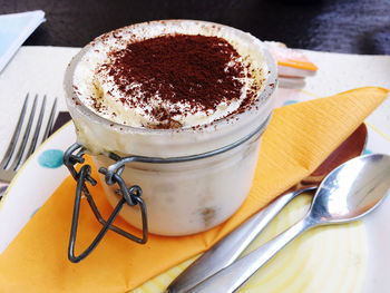 High angle view of coffee on table