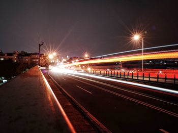 Light trails on road at night