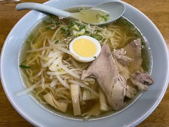 High angle view of soup in bowl