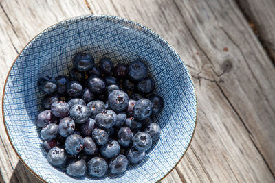 High angle view of fruits in bowl on table