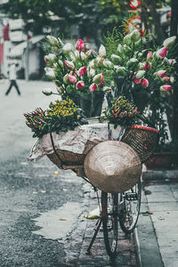 Flower for sale on bicycle