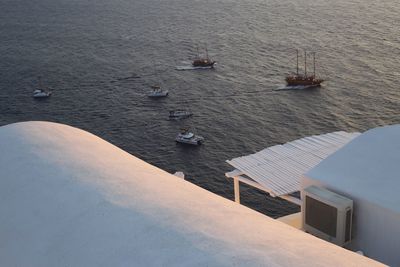 High angle view of boats sailing in sea