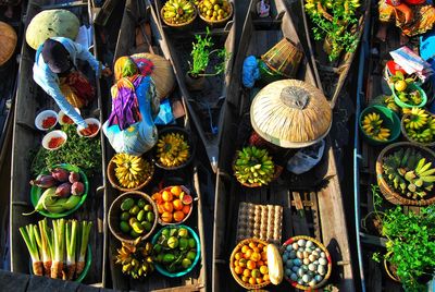 High angle view of fruits for sale in market