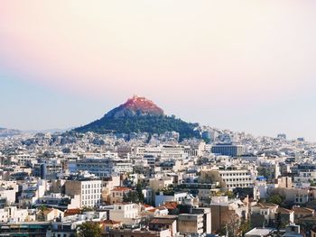 Cityscape against clear sky