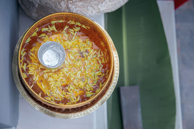 High angle view of food in bowl on table