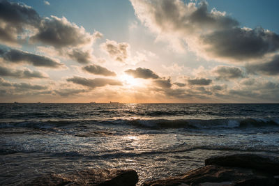 Scenic view of sea against sky during sunset