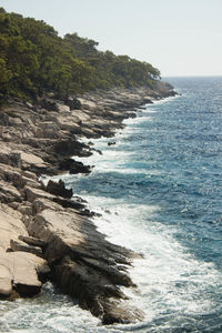 Scenic view of sea against clear sky