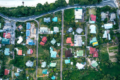 High angle view of buildings in city