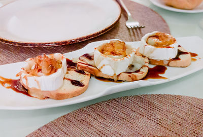 High angle view of dessert in plate on table