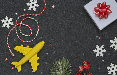 High angle view of christmas decoration