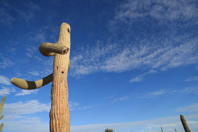 Low angle view of traditional windmill against blue sky