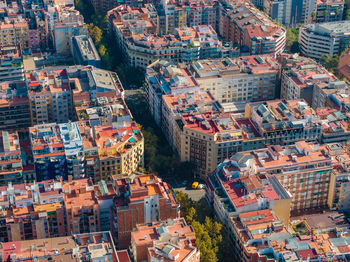 High angle view of buildings in city