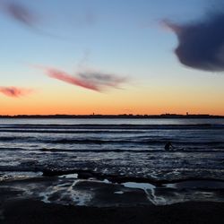 Scenic view of snow covered landscape at sunset