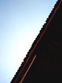 Low angle view of roof of building against clear sky