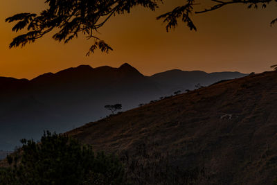 Scenic view of silhouette mountains against sky during sunset