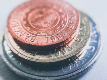 High angle view of coin in container