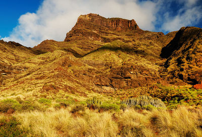 Scenic view of mountains against cloudy sky