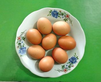 High angle view of fruits in bowl on table