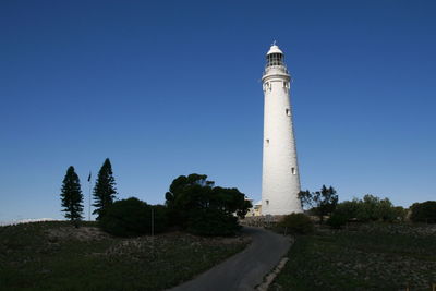 Road leading towards wadjemup lighthouse against clear blue sky