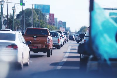 View of traffic on city street