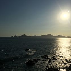 Scenic view of sea against clear sky during sunset