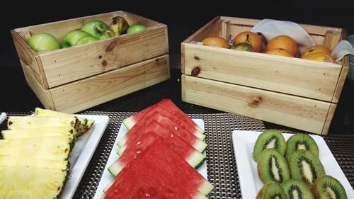 High angle view of fruits in box