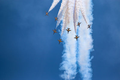 Low angle view of airshow in sky