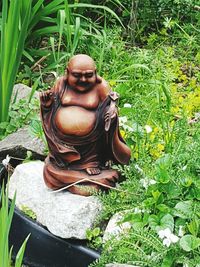 Close-up of man statue in field