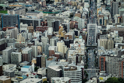 High angle view of buildings in city