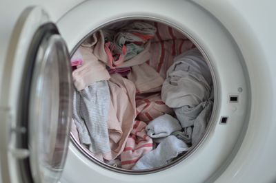 Close-up of clothes in washing machine