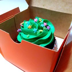 High angle view of cake in box