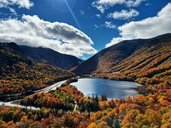 Scenic view of lake and mountains  at artist bluff