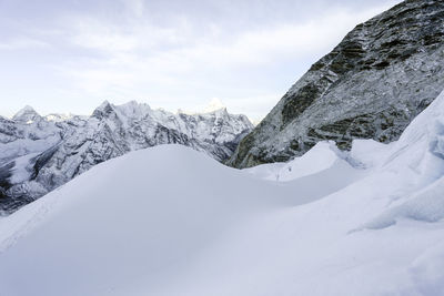 Tranquil view of snow covered landscape against clear sky