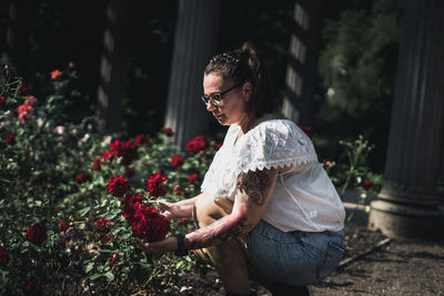 Woman gardening at yard