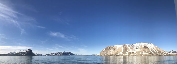 Panoramic view of sea against blue sky