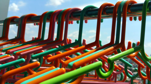 Close-up of empty seats in playground