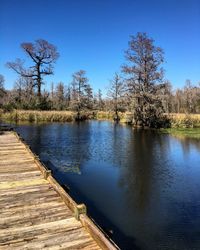 Scenic view of calm lake against clear sky